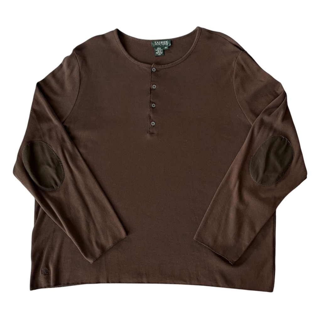 Lauren Ralph Lauren Women's Henley Elbow Patch 3X Chocolate Brown Cotton Western